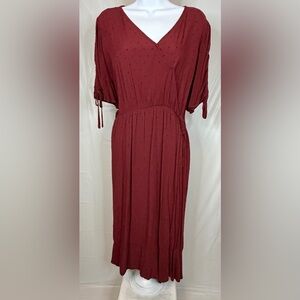 Torrid Burgundy Swiss Dot Midi Dress Womens Size 2 Plus Size Pockets